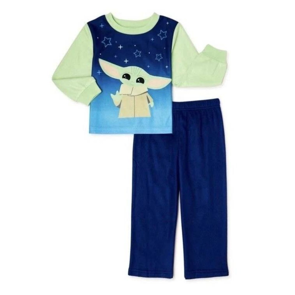 Star Wars The Mandalorian Grogu Baby Yoda Boys Flannel 2-PC PJ Set Blue 2T NEW